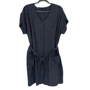 Frank And Oak Women's Size L Black White Checkered Pocket Dress Tie Waist